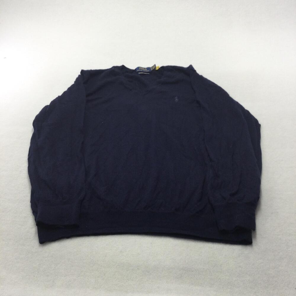 Polo Ralph Lauren Sweater Mens 3XB Blue V Neck Merino Wool Pullover Knit Logo